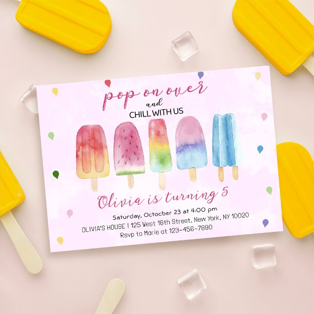 Invitation Pop de glace rose Popsicle sur la fille Anniversai (Créateur téléchargé)