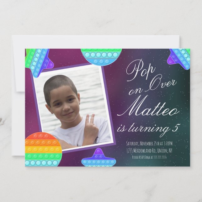 Invitation Pop Fidget Play Party Boys Moon Stars Anniversaire (Devant)