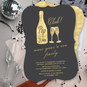 Invitation Pop Fizz Clink Champagne Chic Soirée du Nouvel An