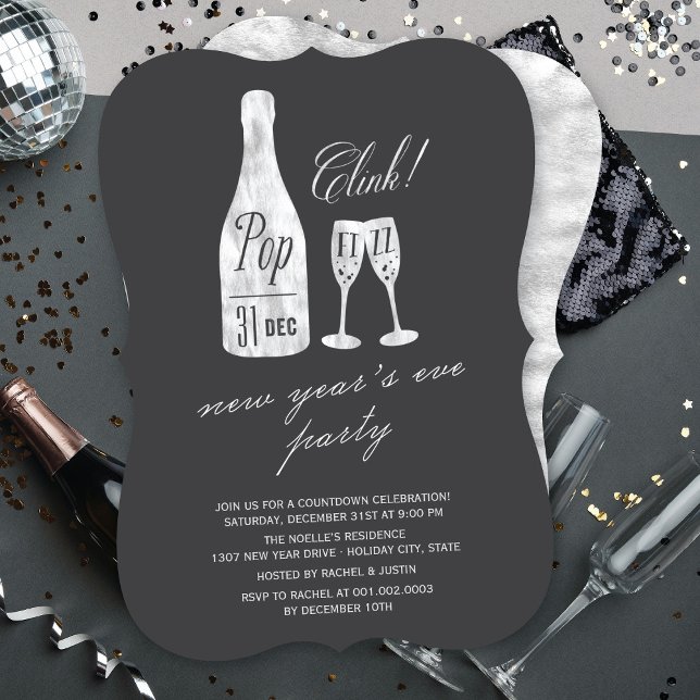 Invitation Pop Fizz Clink Champagne Chic Soirée du Nouvel An (Créateur téléchargé)