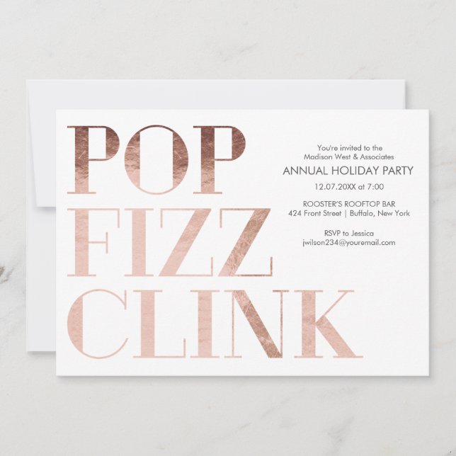 Invitation Pop Fizz Clink Faux foil Vacances (Devant)