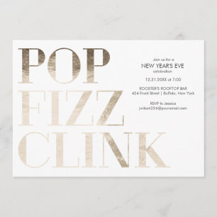 Invitation Pop Fizz Clink Faux Gold Foil Nouvel An