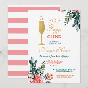 Invitation Pop Fizz Clink Fête de l'mariée Champagne Gold Inv