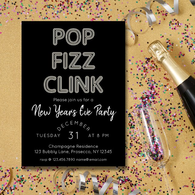 Invitation Pop Fizz Clink fête du Nouvel An (Créateur téléchargé)