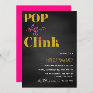 Invitation Pop fizz clink rose et or parties scintillant tabl