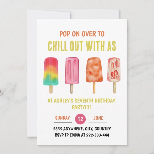 Invitation Pop On Over and Chill Popsicle Anniversaire de enf (Devant)