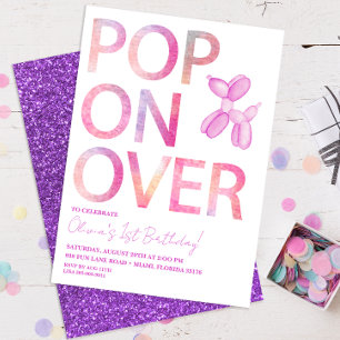 Invitation Pop On Over Girl Balloon Dog Anniversaire Invitati