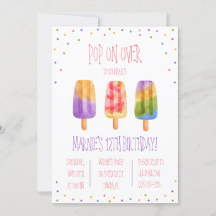 Invitation Pop on Over ! Popsicle à thème fête d'anniversaire