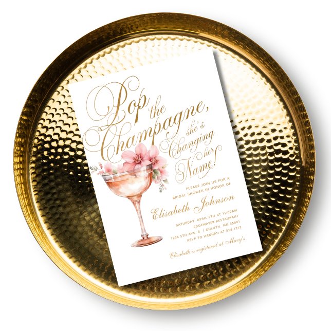 Invitation Pop or rose Floral Fête des mariées Champagne (Pink Gold Floral Pop the Champagne Bridal Shower Invitation)