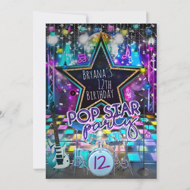 Invitation POP STAR PARTY Anniversaire Dance musicale Invitat (Devant)