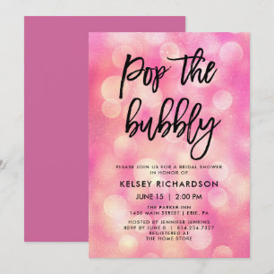 Invitation Pop the Bubbly   Pink Bokeh Look Fête des mariées