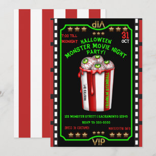Invitation Popcorn Eyeballs Halloween Fright Night Movie