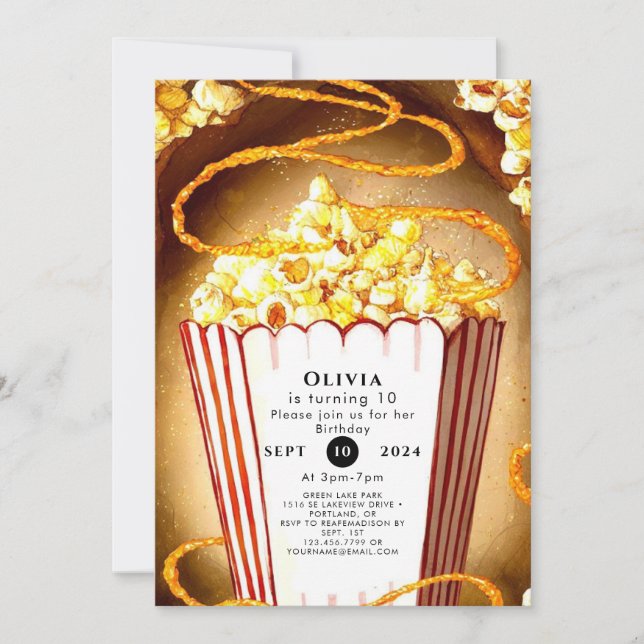 Invitation Popcorn pour enfants doux Anniversaire (Devant)