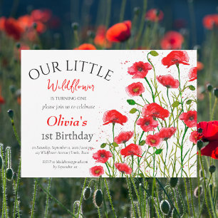 Invitation Poppies 1er premier anniversaire fille rouge flora