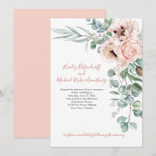 Invitation Poppies blanches roses et ivoire Eucalyptus Vert