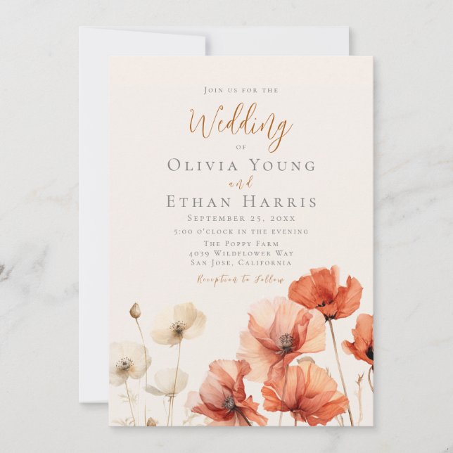 Invitation Poppies et Mariages Fleur sauvage (Devant)