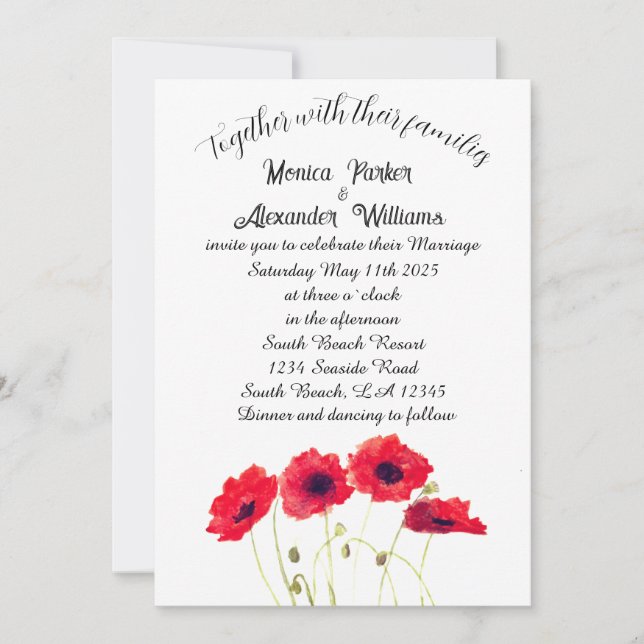 Invitation Poppies rouges Poppy Élégant Floral Rustique Maria (Devant)