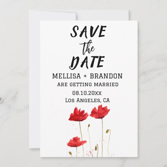 Invitation Poppies rouges Poppy Floral Rustic Mariage (Devant)