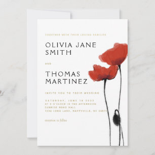 Invitation Poppies rouges sauvages Gold Rustic Élégant Mariag