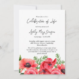 Invitation Poppy Celebration of Life Photo Funeral 