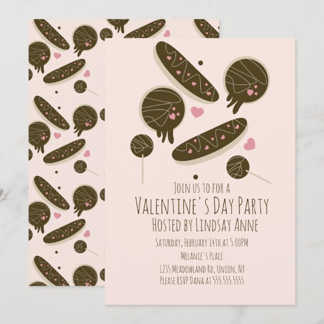 Invitation Pops de gâteau de donuts Eclair pour fête de la Sa (Devant / Derrière)