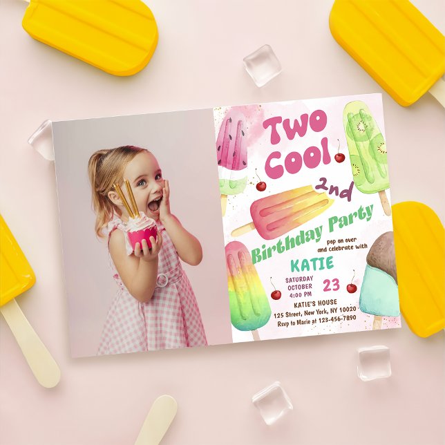 Invitation Popsicle Party Deux filles Cool 2e anniversaire Ph (Créateur téléchargé)