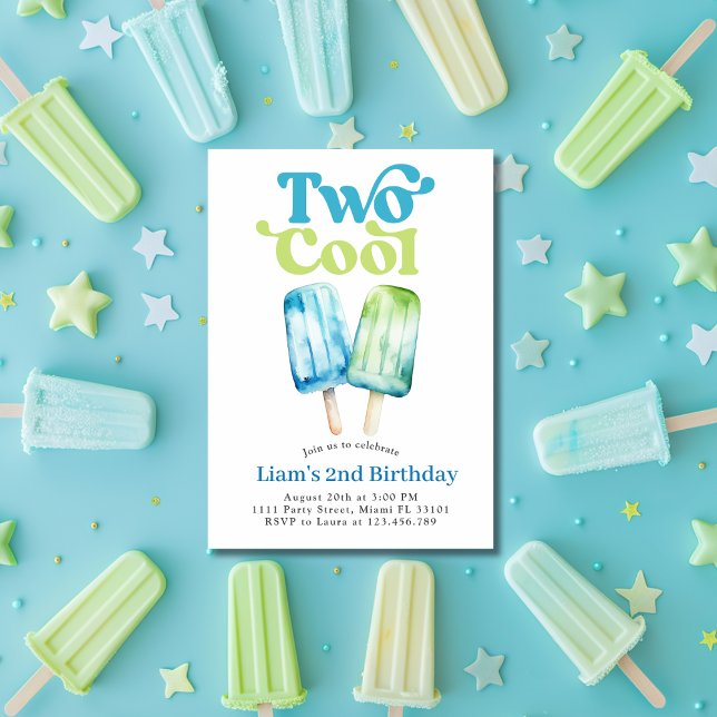 Invitation Popsicle Party Deux garçons Cool 2e anniversaire b (Popsicle Party Two Cool Boys 2nd Birthday Blue Invitation)