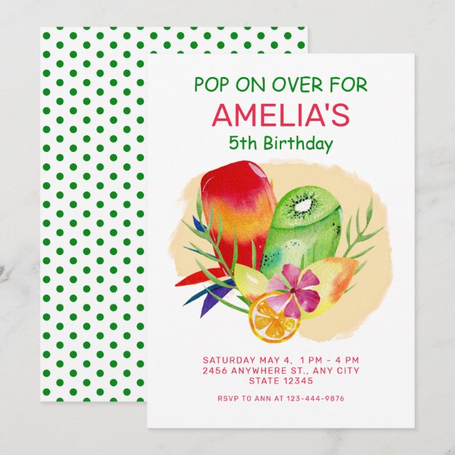 Invitation Popsicle Pop sur l'invitation de fête d'anniversai (Devant / Derrière)