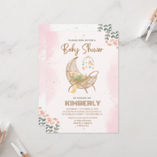 Invitation populaire rose et Baby shower Brown