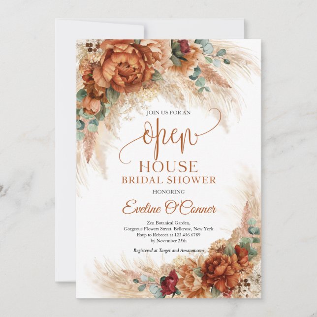 Invitation Populaire terracotta pampas herbe cuivre Open Hous (Devant)