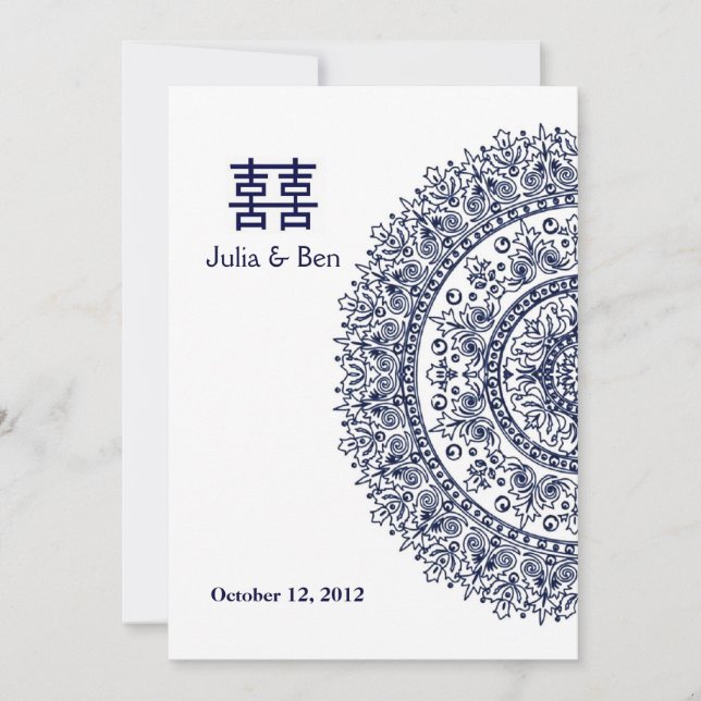 Invitation Porcelaine bleue et blanche chinoise Double Bonheu (Devant)
