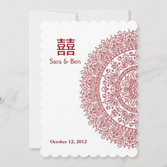 Invitation Porcelaine rouge chinoise mariage double bonheur (Devant)