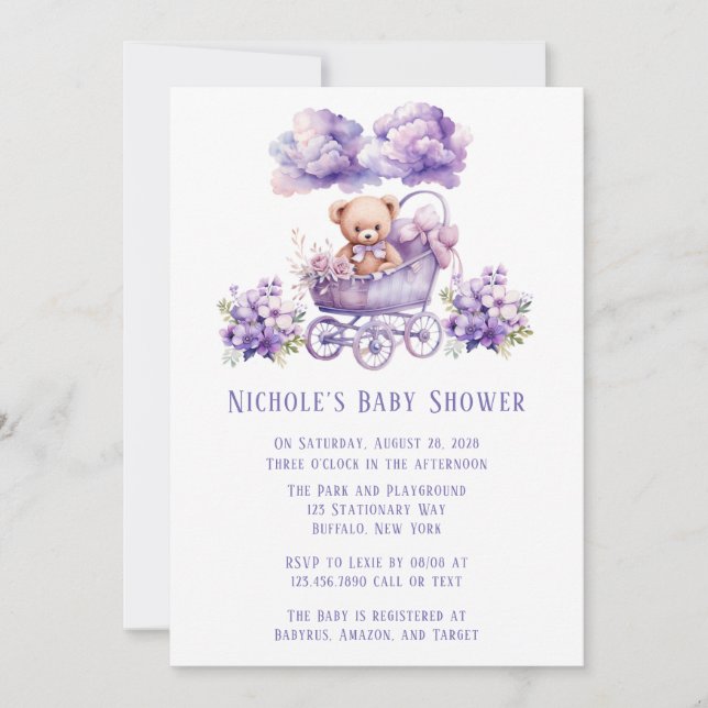 Invitation Porte adorable Teddy Bear Baby shower fille (Devant)