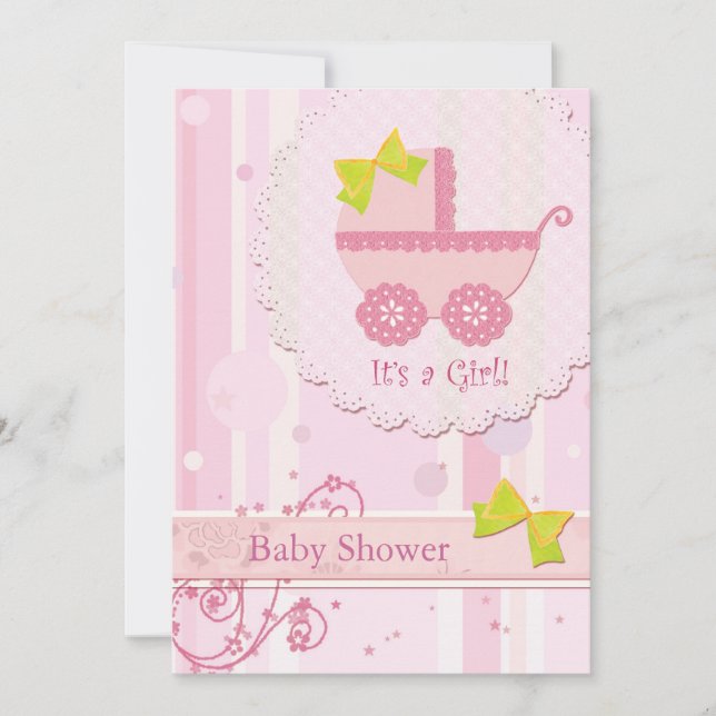 Invitation Porte-bébé C'est une fille ! Baby shower rose (Devant)