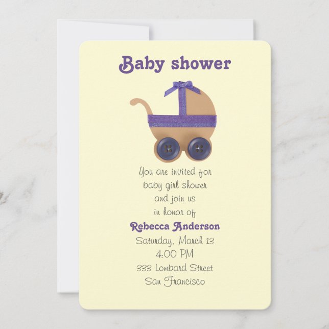 Invitation Porte-bébé pourpre et bracelet pour baby shower (Devant)