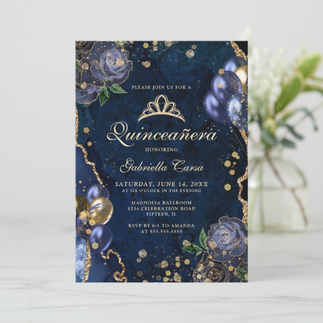 Invitation Porte Bleue Photo Quinceanera (Debout devant)
