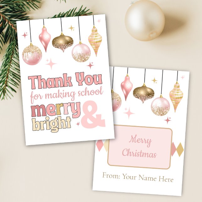 Invitation Porte-carte cadeau de remerciement de Noël en or r (pink and gold retro teacher appreciation gift card holders for christmas holiday gift giving ideas)