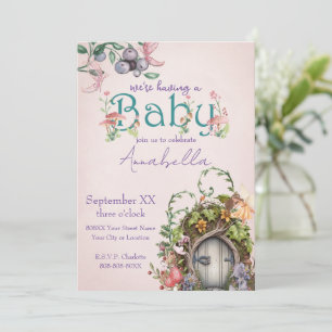 Invitation Porte de jardin arboré de forêt enchantée sur rose