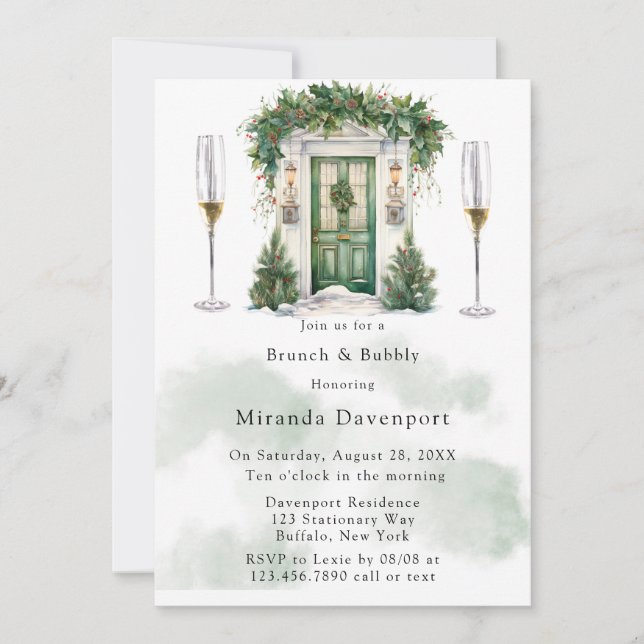 Invitation Porte de l'église de Noël Hiver Brunch & Bubbly (Devant)
