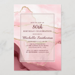 Invitation Porte de marbre rose bordeaux or 80e anniversaire