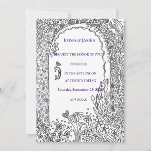 Invitation Porte de mariage de jardin floral noir et blanc