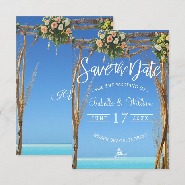 Invitation Porte de mariage estival floral de plage Enregistr (Devant / Derrière)