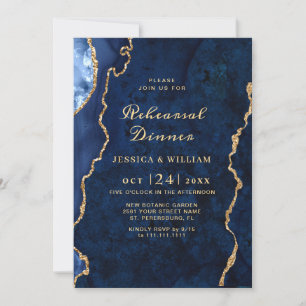 Invitation Porte en marbre bleu doré moderne REHEARSAL DÎNER
