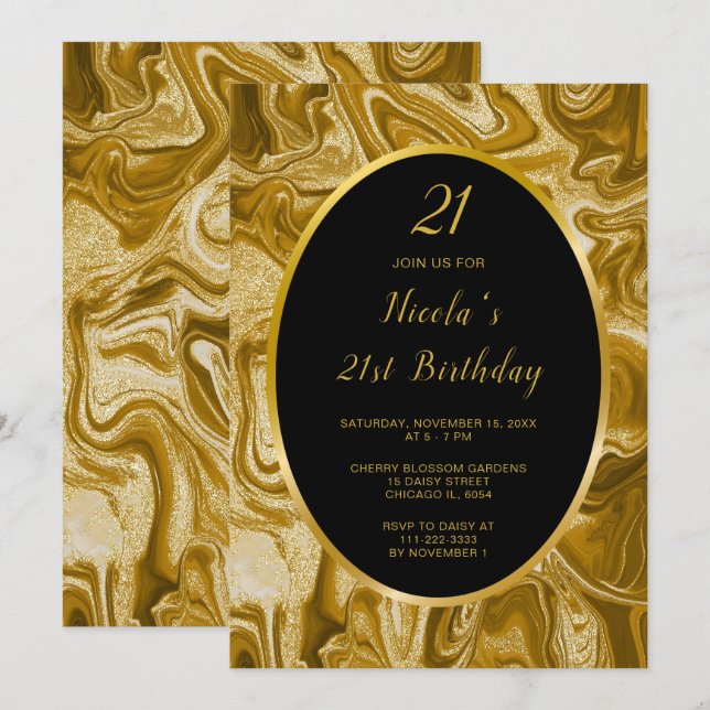 Invitation Porte en marbre d'or 21e anniversaire (Devant / Derrière)