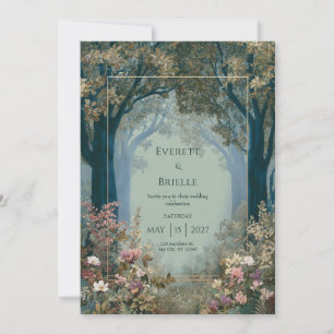 Invitation Porte forestière sarcelle Cadre doré Floral romant