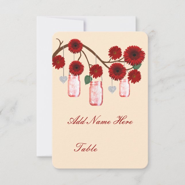 Invitation Porte-noms de table en pots Mason de fleurs rouges (Devant)