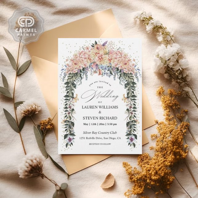 Invitation Porte Premium couleur rose pastel (Custom White Pink Pastel Flowers Gate Premium Invitation)
