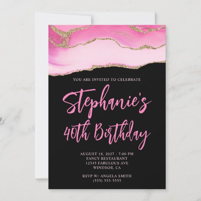 Invitation Porte rose et or Black Bold 40e anniversaire (Devant)