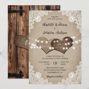 Invitation Porte rustique Grange Beige Blanc Burlap Mariage d