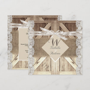 Invitation Porte Rustique Mariage Dentelle Beige Bois Toile d